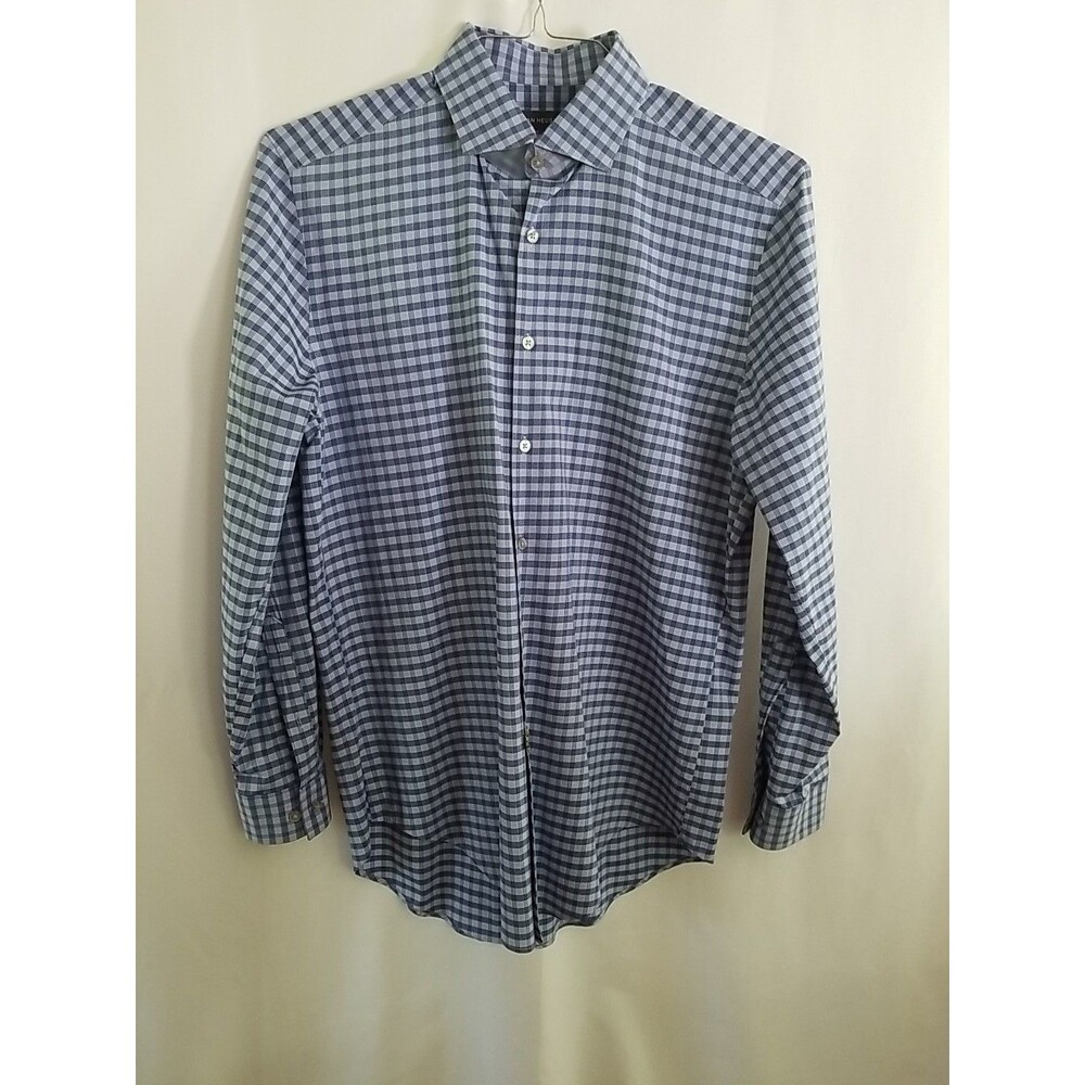 Van Heusen Shirt Mens Blue Long Sleeve Slim Fit Business Casual Work Size Medium